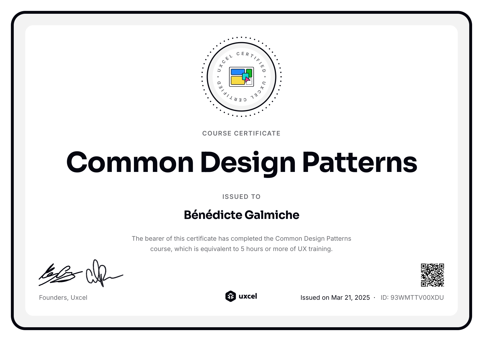 Bénédicte Galmiche's certificate